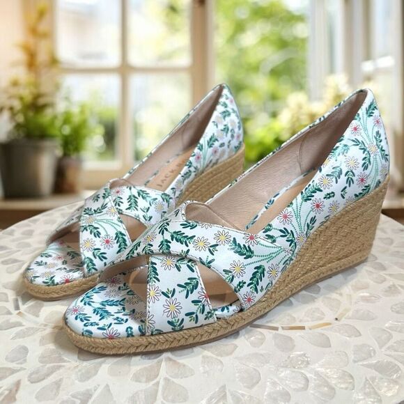 JACK ROGERS  Leather Palmer Woven Jute Espadrille Wedge Sandal White - Picture 7 of 16